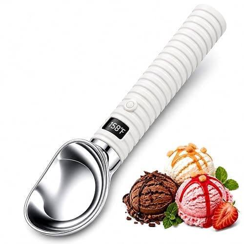 DLUCK Heated Ice Cream Scoop for Hard Ice Cream, Gelato & Frozen Desserts, Electric Ice Cream Scooper with Smart Temperature & Battery Display, USB-C Rechargeable, Durable One-Piece Design (White) - Image 1