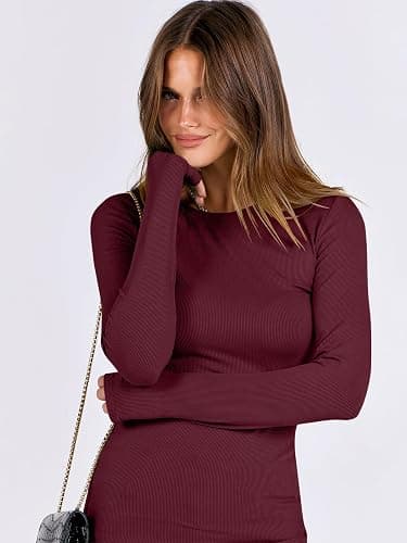ANRABESS Women Long Sleeve Shirts Rib Knit Slim Fit Tops Basic Tee 2025 Fall Outfits Casual T-Shirt Underscrubs Layer Clothes thumbnail 6
