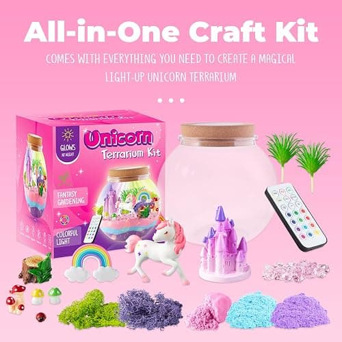 JOYEEMAX Unicorn Light-Up Terrarium Kit for Kids - LED Night Light Birthday Gift for Girls Ages 4 5 6 7 8-12 Year Old - Unicorn Toys for Girls - DIY Arts and Crafts Kit for Kids thumbnail 2