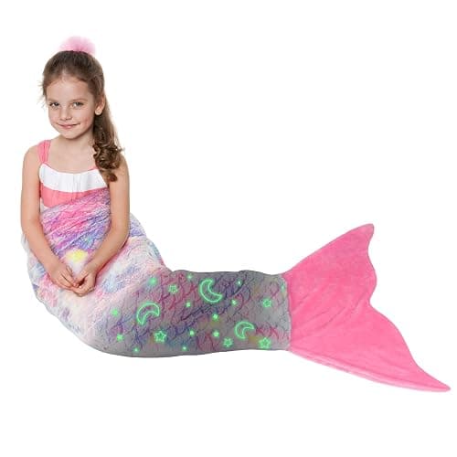 Catalonia Mermaid Tail Blanket for Girls, Glow in The Dark Mermaid Sleeping Bag for 3-14 yrs Kids, Mermaid Gift for Girls - Image 1
