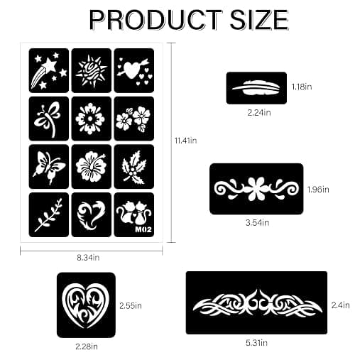 12 Temporary Tattoo Stencils,142 PCS Henna Stencils Reusable Tattoo Stencils for Face Body Art Painting for Women Men Adults Kids thumbnail 2