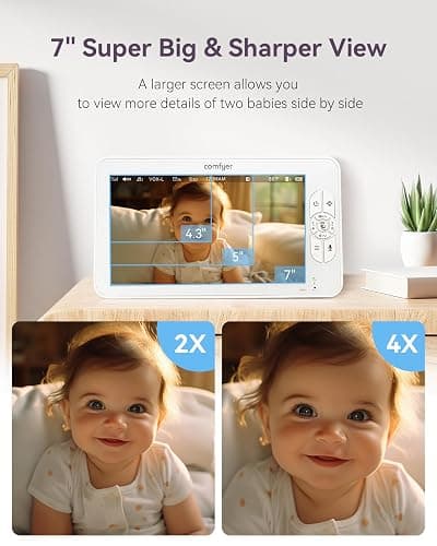 Comfyer No WiFi Split-Screen Baby Monitor with 2 Cameras and Night Vision, 7" HD Baby Monitor with a Flexible Bracket, Audio Alert, High/Low Temperature, VOX Mode, 2 Way Audio, Remote PTZ - 7''720P Display with 2 1080P Camera thumbnail 4