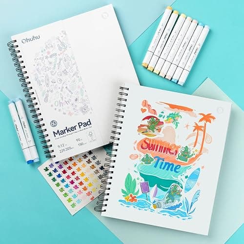 Ohuhu Double-Sided Marker Pads Art Sketchbook Bleedproof - 9"x12" Large Paper Size - 90 lb/150 gsm Smooth Drawing Paper - 60 Sheets/120 Pages, Spiral Bound Sketching Book for Alcohol Markers thumbnail 8