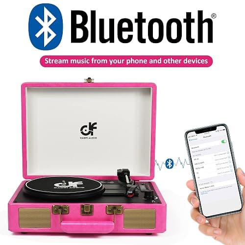 Vintage Bluetooth Suitcase Record Player with Built-in Speakers, 3 Speed Portable Turntable with USB Vinyl Audio Recorder RCA AUX-in & Headphone Jack (Pink) thumbnail 4