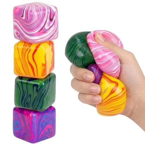 VOMAOK 4 Pack Cube Stress Balls,Slow Rising Squishy Toys for Adults Kids,Sensory Fidget Toy for Stress Relief,Classroom Prizes,Party Favors - Image 1