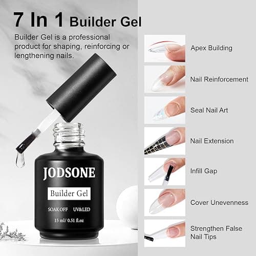 JODSONE 15ML Base Coat Top Coat and Builder Gel 3 PCS Gel Polish for Salon and Home Use thumbnail 2