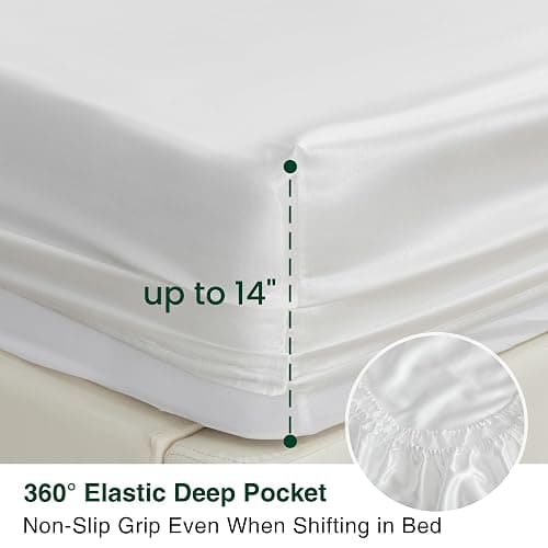 Love's cabin Twin XL Satin Sheet Sets - 3 Piece White Silky Bed Sheets with Deep Pockets, Luxury Silk Feel Satin Sheet Set Twin XL (1 Flat Sheet,1 Fitted Sheet,1 Pillow case) thumbnail 2