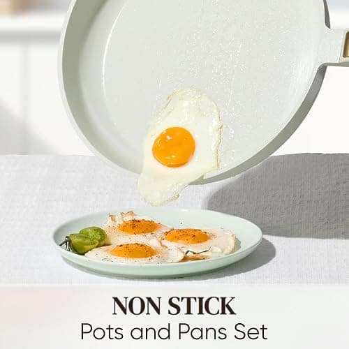 CAROTE Ceramic Cookware Set Nonstick, 14pcs Pots and Pans Set Nonstick, Non-Toxic & PFAS-Free, Dishwasher, RV/Camping Cookware Set, Cooking Pots with Lids, Sage Green thumbnail 4