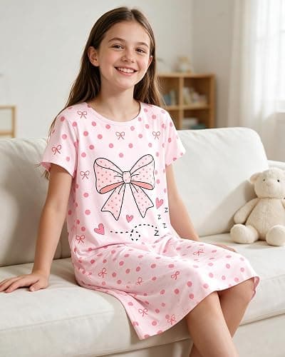 Girls Nightgowns Kids Nightdress 3-14 Years Short Sleeves Sleepwear Pajamas thumbnail 3