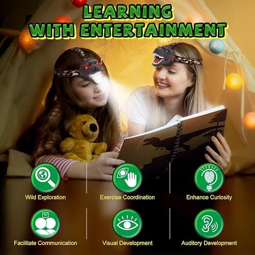 Nitigo Dinosaur Headlamp for Kids Flashlight Rechargeable Led Headlights Roar & Silent Mode, T-Rex Dinosaur Toys for Kids 3-5 4-6 5-7 6-8, Camping Gear, Easter Gifts for Boys Girls Adults thumbnail 4