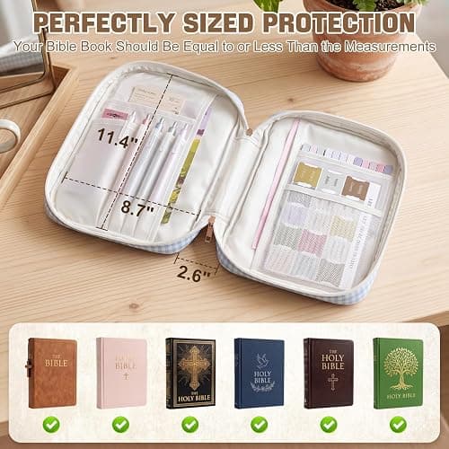 KOUDGY Bible Cover Case for Women Large Quilted Bible Carrying Bag with Handles Bible Study Supplies & Accessories Christian Gifts for Women(Spliced Flower, M) thumbnail 3