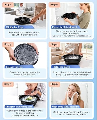 Face Bowl for Ice with Built-in Ice Tray – Collapsible Silicone Facial Ice Bath Bowl for Cold Plunge Therapy, Skin Tightening & Acne Relief – Portable Spa Tool for Home & Travel(Black) thumbnail 7