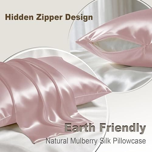 LYSHIN Pink Silk Pillowcase Standard Size with Hidden Zipper | 19 Momme Mulberry Silk Pillow Cases for Skin and Hair, Anti-Acne, Hypoallergenic, Cooling, Beauty Sleep, Gifts for Women thumbnail 3