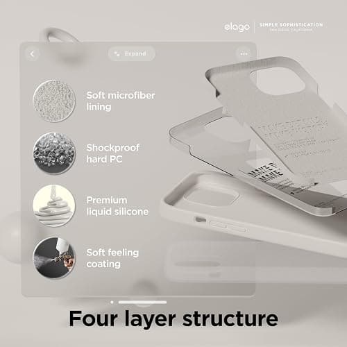 elago Compatible with iPhone 15 Case, Liquid Silicone Case, Full Body Protective Cover, Shockproof, Slim Design, Anti-Scratch Soft Microfiber Lining, 6.1 inch (Stone) thumbnail 4