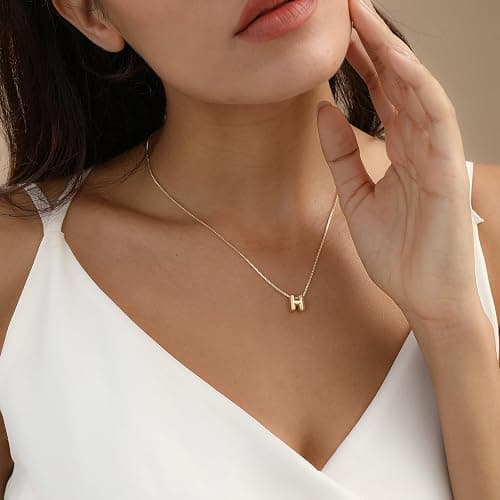 MARYLAX Bubble Gold Letter Necklace for Women, 14k Gold Plated Balloon Initial Necklace, Dainty Gold Necklace for Women, Personalized Bubble Pendant Name Necklace, Fashion Accessories Trendy Jewelry thumbnail 2