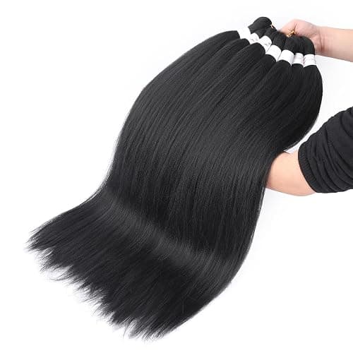 Braiding Hair Pre stretched 18 Inch 8 Packs Pre stretched Braiding Hair Ago Black Pre Stretched Hair For Braiding Yaki Texture Synthetic Hair Extension Itch Free Hot Water Setting(18", 1B#) thumbnail 7