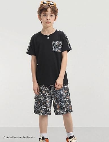 mksodopy Boys Summer Outfit Set 2 Piece T Shirt and Camo Shorts Casual Clothes for Little Big Boys 5-16 thumbnail 4