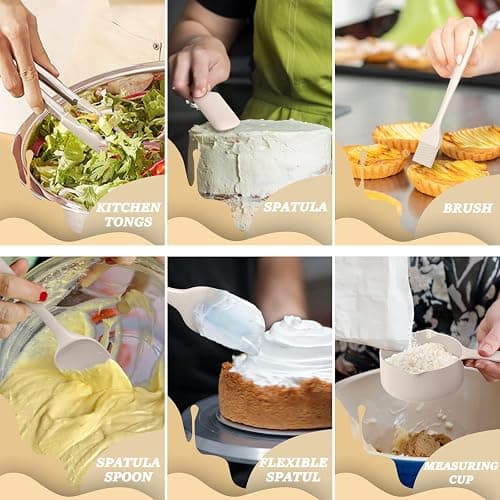 Mixing Bowls with Airtight Lids Set, 26PCS Stainless Steel Khaki Bowls with Grater Attachments, Non-Slip Bottoms & Kitchen Gadgets Set, Size 7, 4, 2.5, 2.0,1.5, 1QT, Great for Mixing & Serving thumbnail 6