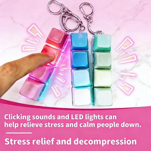 SOMAREM 3 Pcs Keyboard Fidget Toy - Clicky, Creamy & Silent Fidget Keyboard Clicker with Led Lights, 4 in 1 Keyboard Fidget Keychain Toys for Adults & Kids, Boost Focus & Stress Relief Fidget Gifts thumbnail 4