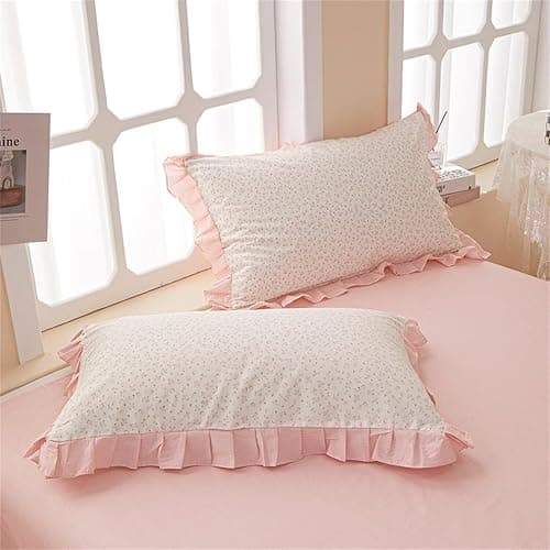 MKXI Full Size Small Floral Ruffle Comforter Set - 3 Piece Countryside Floral Comforter with Pillow Shams, Reversible White Pink Princess Bedroom Collection, Soft Aesthetic Bedding Set for Teen Girls thumbnail 9
