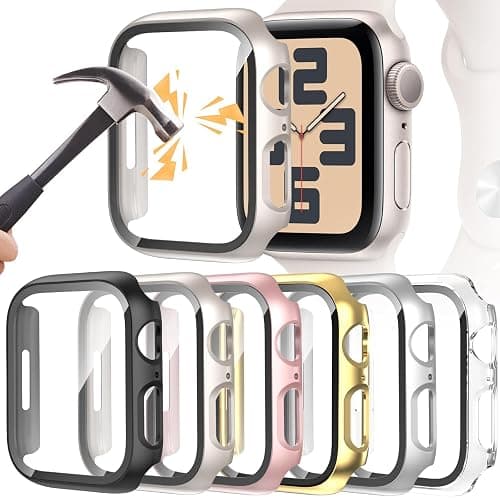 DNNBAO 6-Pack Case for Apple Watch SE 3/2nd Gen Series 6/5/4/SE 40mm with Tempered Glass Screen Protector, Ultra-Thin Full Shockproof Protective Bumper Cover for iWatch 40 mm - Image 1