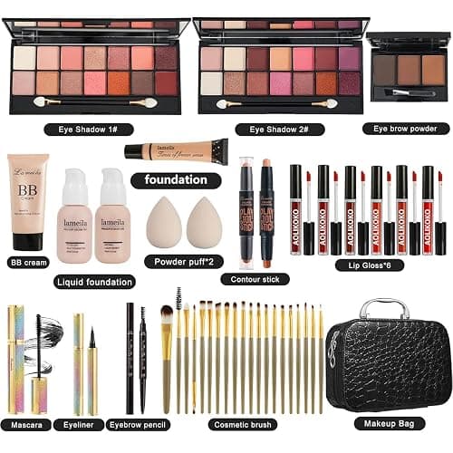 All in One Makeup Kit for Women Full Kit,Makeup Set for Women, Includes Eyeshadow Palette/Foundation/lip gloss/Eyeliner/Mascara/makeup Brush,Makeup Gift Set for Christmas & Birthday&Holiday&Everyday. thumbnail 3