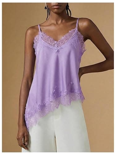 Verdusa Lace Asymmetrical Tops Satin Spaghetti Strap Camisole for Women Going Out thumbnail 4