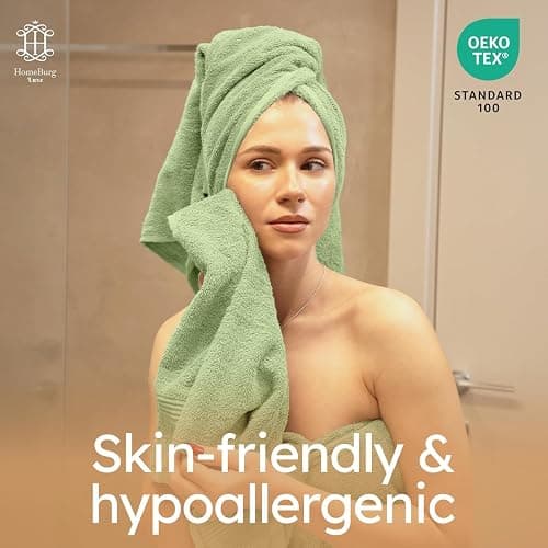 HomeBurg Luxe Set – Washcloths (12 x 12 in), Hand Towels (16 x 28 in) & Bath Towels (27 x 54 in) – 100% Cotton, Soft, Absorbent, Easy Care, Versatile, (Sage Green) thumbnail 5