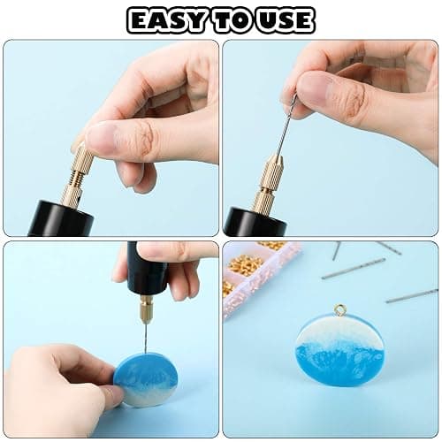 Lanties Electric Resin Drill Set, Including 300 Gold Silver Eye Screws, 10 Twist Drill Bits Tools, Electric Mini Drill with Wrench Hex Pin Vise for Casting Resin DIY Molds Keychain Craft Making thumbnail 7
