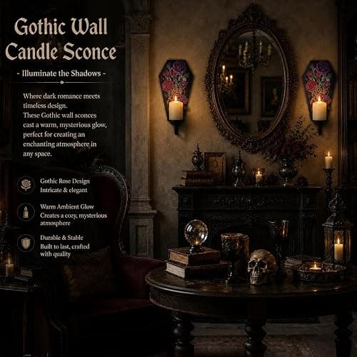 Gothic Coffin Wall Candle Sconce Set of 2, Dark Romantic Rose Thorn Backplate with Removable Trays for Taper & Pillar Candles, Gothic Decor for Living Room Bedroom, Year-Round Halloween Home Accent thumbnail 7