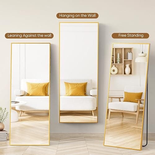 NEWBULIG Full Length Floor Mirror, Body Standing Wall Mirror | Hanging or Leaning, Shatter-Proof Glass, Aluminum Alloy Frame with Stand, Home Decor Bedroom, Gold thumbnail 6