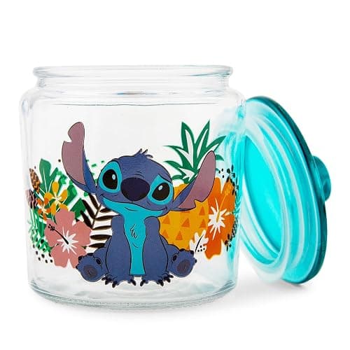 Silver Buffalo Disney Lilo & Stitch Tropical Glass Cookie Snack Candy Jar With Lid (Small) thumbnail 3