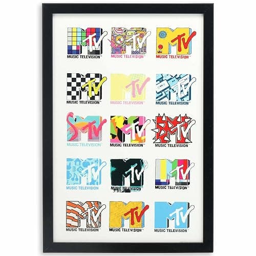 MTV Logo Colorful Collage Framed Wood Wall Decor - Retro MTV Wall Art for Office, Teen Room or Music Room - Image 1