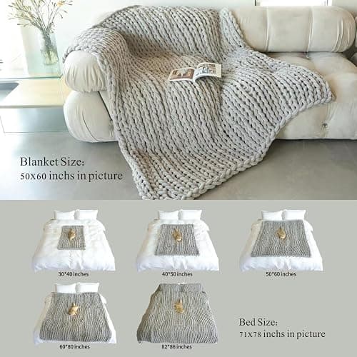 Maetoow Chenille Chunky Knit Blanket Throw （50×60 Inch）, Handmade Warm & Cozy Blanket Couch, Bed, Home Decor, Soft Breathable Fleece Banket, Christmas Thick and Giant Yarn Throws，Cream thumbnail 7