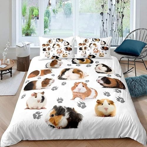 feelingyou Guinea Pig Comforter Cover Set Cute Guinea Pig and Footprint Decor Duvet Cover Cute Animal Bedding Set 2pcs for Kids Soft Polyester Quilt Cover with 1 Pillow Case(No Comforter) Single Size thumbnail 2