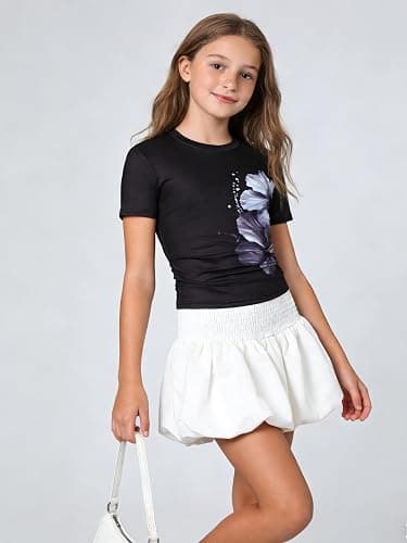 Cakaner Girl's 3 Packs Summer Shirts Short Sleeve Ruched Graphic T-Shirt Size 7-14 thumbnail 4