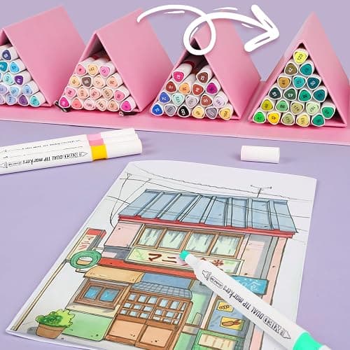 XIEED [2025 Upgraded Alcohol Markers, 120 Colors Premium Hexagonal Markers Set Gift Box for Kids, Students, Adults, Artists in Coloring & Drawing(Fine &Broad) thumbnail 6