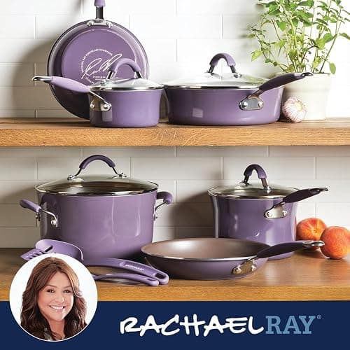 Rachael Ray Cucina Nonstick Cookware Pots and Pans Set, 12 Piece, Lavender Purple thumbnail 7