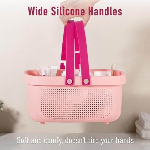 JiatuA Plastic Storage Basket with Handle Portable Shower Caddy Tote Organizer Basket Bin for Bathroom Kitchen Dorm Room Bedroom, Light Pink thumbnail 6
