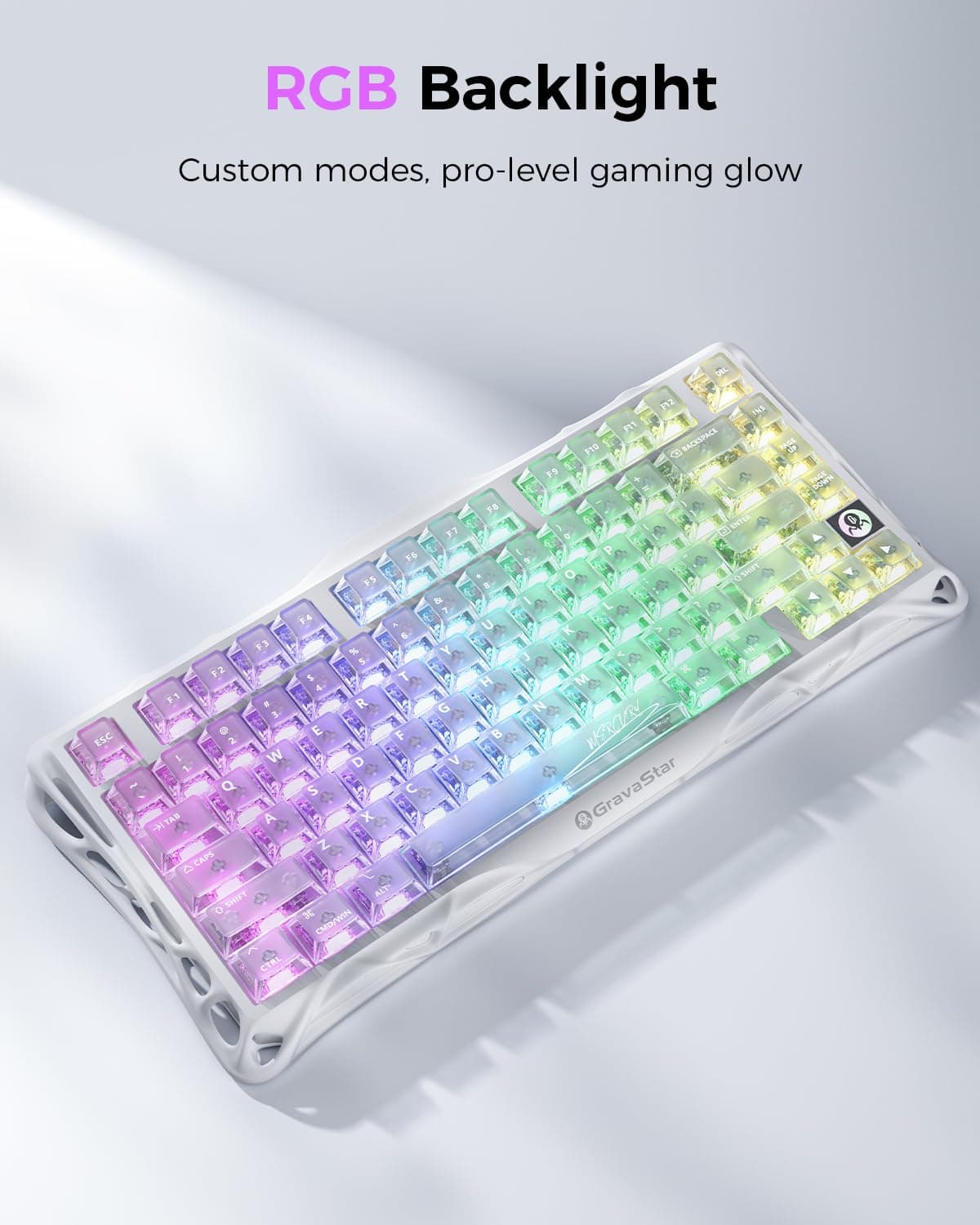 GravaStar Mercury K1 Lite 75% Wireless Gaming Keyboard, Custom Linear Switches, 4000mAh Battery, Bluetooth/2.4G/Wired, RGB Lighting - GS K1 Lite_XTAL_AUROA thumbnail 7