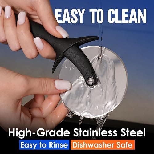 KitchenStar Pizza Cutter Wheel - 304 Stainless Steel Slicer Knife with Super Sharp Blade, Anti-Wobble Axle Mechanism, Ergonomic Non-Slip Handle & Protective Cover, Dishwasher Safe thumbnail 5