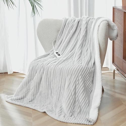 SNUGSUN Heated Blanket Throw Size, Soft and Cozy Electric Heating Blanket for Bed, Automatic Safety System 6 Heating Levels & 4 Hours Auto-Off, 50" x 60" Light Grey - Image 1