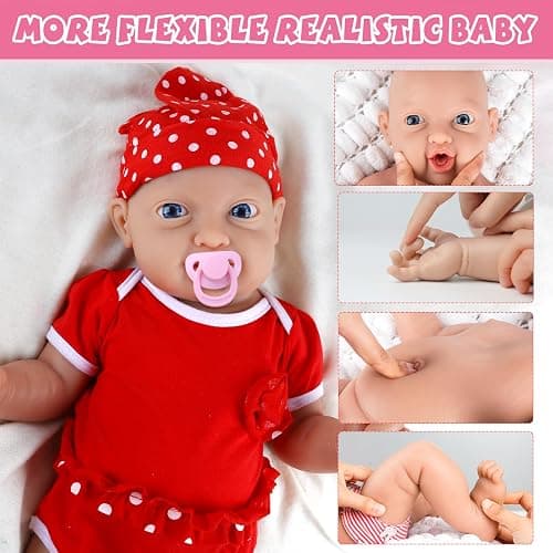 IVITA 14 inch Magnetic Silicone Baby Dolls Girl Weighted 4 lb,[NOT Vinyl],Silicone Full Body Reborn Lifelike Realistic Real Life Newborn Soft Babies with Feeding Kit & Gift Box for Kid Age 3+ thumbnail 5