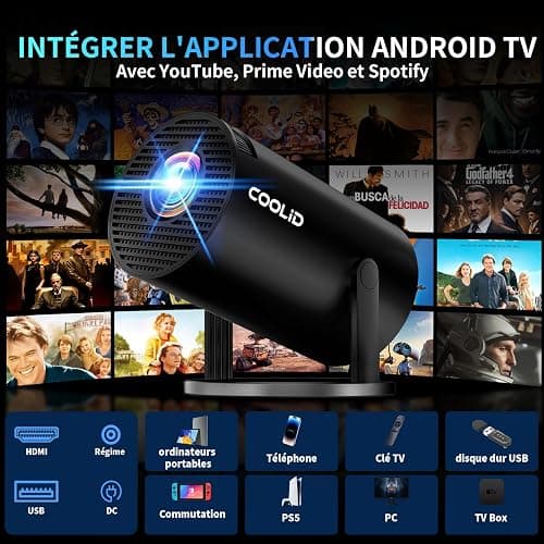 [Apps intégrées & 2026 Upgraded] Mini Vidéoprojecteur Supporte 4K 1080P avec 5G WiFi 6 Et BT 5.4 Le Projecteur Soutien Rotation 180° Portable Projecteur Video Applicable Laptop/HDMI/TV Stick,Negro thumbnail 3