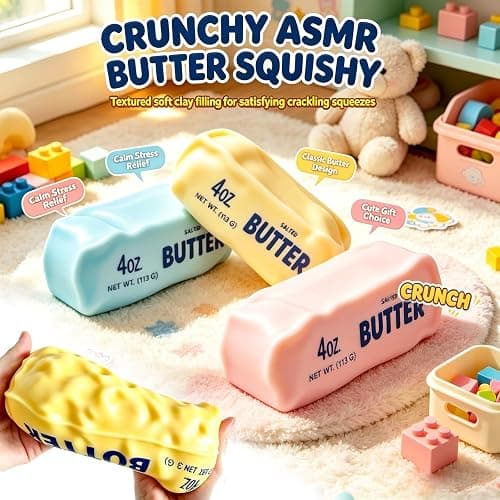 Crunchy Butter Squishy, Slow Rising Squishy Toys ASMR Squishy Crunchy | Crunchy Squishies Shaped Sensory crunchy butter, Pink Anxiety Relief Fidget Toys, Portable Desk Gifts Teens & Adults thumbnail 3