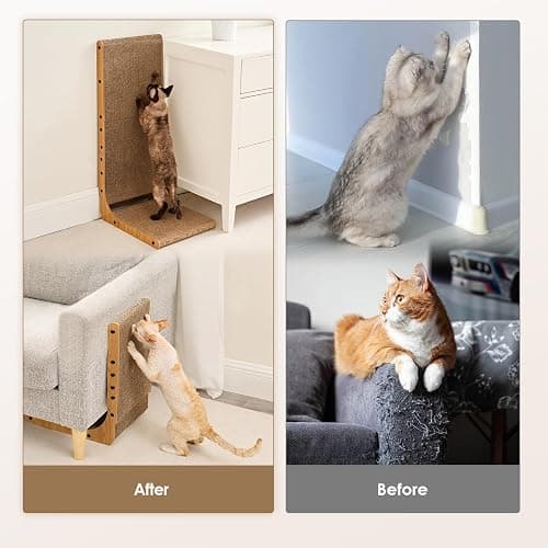 EHEYCIGA Cardboard Cat Scratcher for Indoor Cats, 26.8 Inch L Shaped Vertical Cat Scratching Board with Ball Cat Toy, Large Cat Scratcher Pad, Brown thumbnail 3