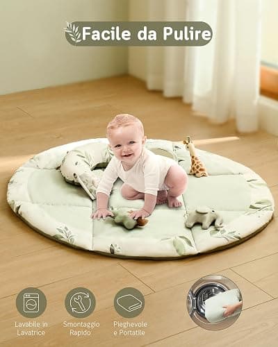 Fortella Palestrina Neonato Evolutiva, Tappetino Gioco Attività con 5 Giocattoli Sensoriali, Specchio e Cuscino–Ideale per Bambini e Bambine, Regalo Perfetto Sviluppo Infantile 0-3-6-9-12 Mesi (Verde) thumbnail 7