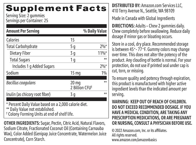 Amazon Basics Prebiotic & Probiotic Gummies, 2 Billion CFU, Blue Raspberry, 50 Count (2 per Serving) thumbnail 5