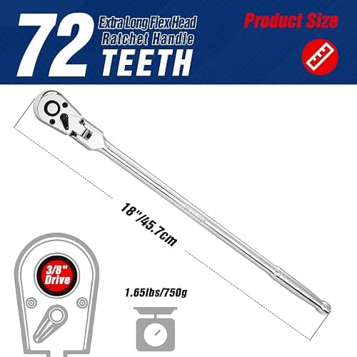 WORKPRO 3/8" Drive Extra Long Flex Head Ratchet, 18 Inch Reach Quick Release CR-V Steel Ratchet Handle, CR-MO Head, Reversible Design, 72-Tooth thumbnail 2