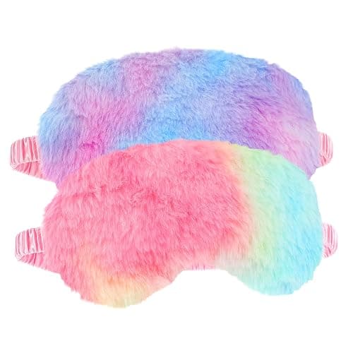 2 Pack Plush Sleeping Eye Mask Soft Plush Eye Mask Fuffy Eye Cover Comfortable Sleep Mask Blindfold Rainbow Faux Fur Eye Shade for Women, Men and Kids Travel Nap Sleeping thumbnail 7